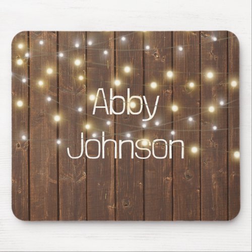 Name and Light String on Oak Mouse Pad