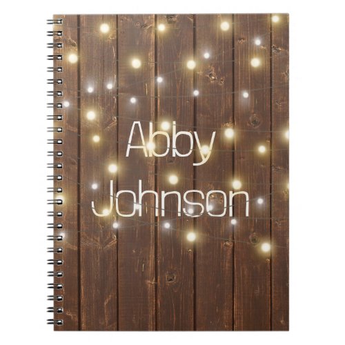 Name and Light String on Oak Notebook