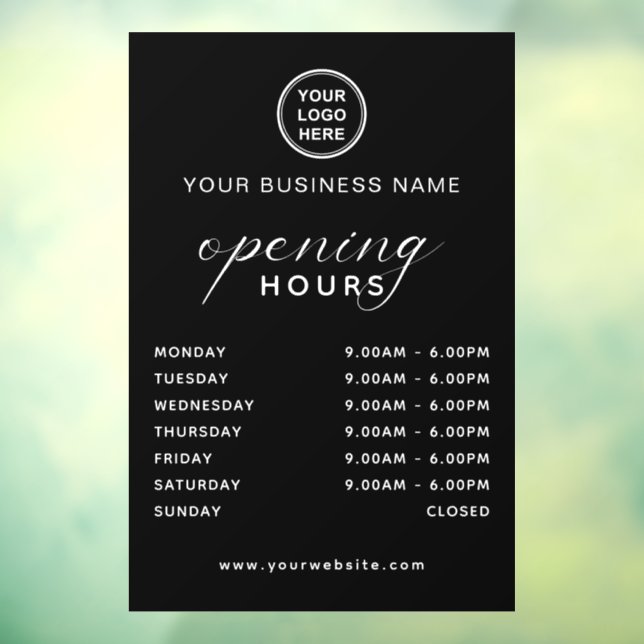 Name and Logo Business Opening Hours Modern Window Cling (Sheet 3)