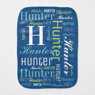Name and Monogram Cloud Word Art Baby Burp Cloth