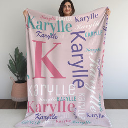 Name and Monogram Cloud Word Art Blanket For Girls