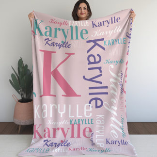 Name and Monogram Cloud Word Art Blanket For Girls