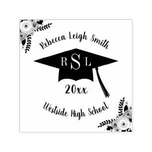 Name And Monogram Floral Graduation Cap Class Of Self-inking Stamp