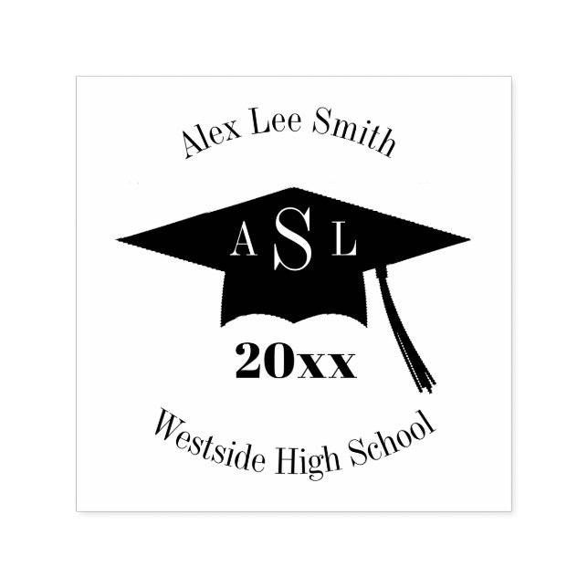 Name And Monogram Graduation Cap Class Of Self-inking Stamp (Design)