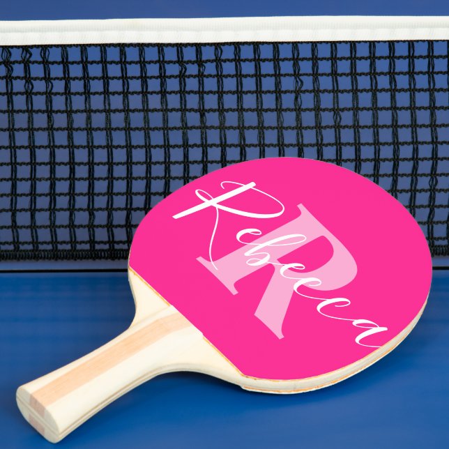 Name and monogram letter R pink custom Ping Pong Paddle (Insitu)