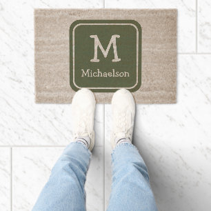 Name and Monogram on Green Fiber Doormat