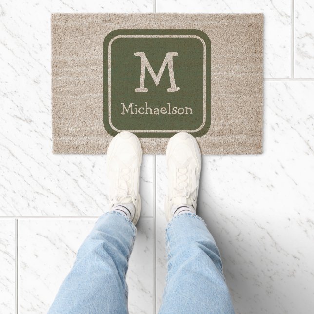 Name and Monogram on Green Fiber Doormat (Insitu)