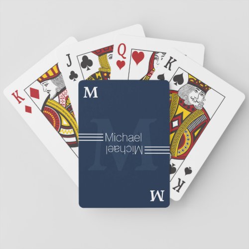name and monogram personalized navy blue poker cards