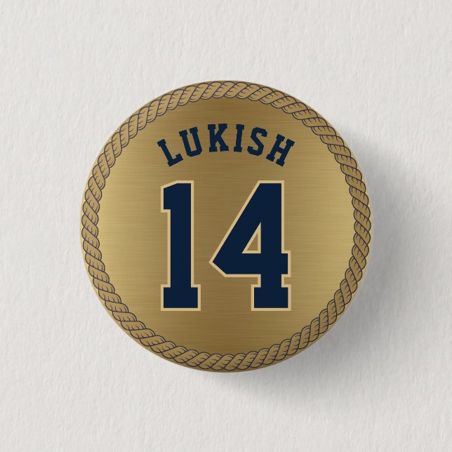 Name and Number Navy Blue and Gold Veteran  Button (Front)