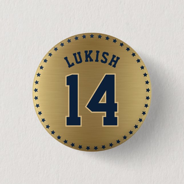 Name and Number Navy Blue and Gold Veteran  Button (Front)
