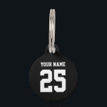 Name and Number Sports equipment bag tag<br><div class="desc">Custom name and number tag. Player identification tag - perfect for your sports equipment bag,  luggage or other sports gear. Two-sided tag of white text and number on black background. Customizable colors. Personalized sports number and name i.d. tag.</div>