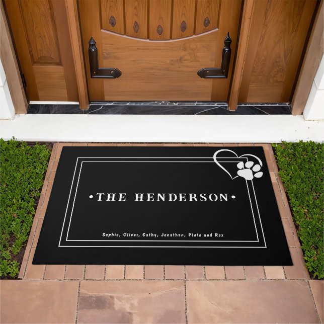Name and paw print Black Doormat (Outdoor)