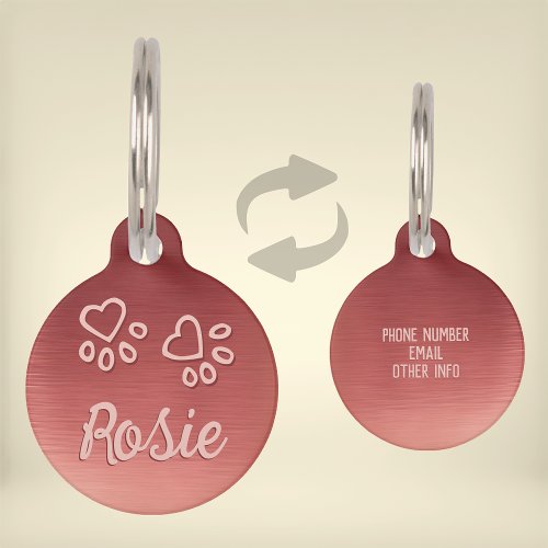Name and Paw Prints Rose Gold Pet ID Tag