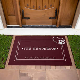 Name and pet print Burgundy Doormat