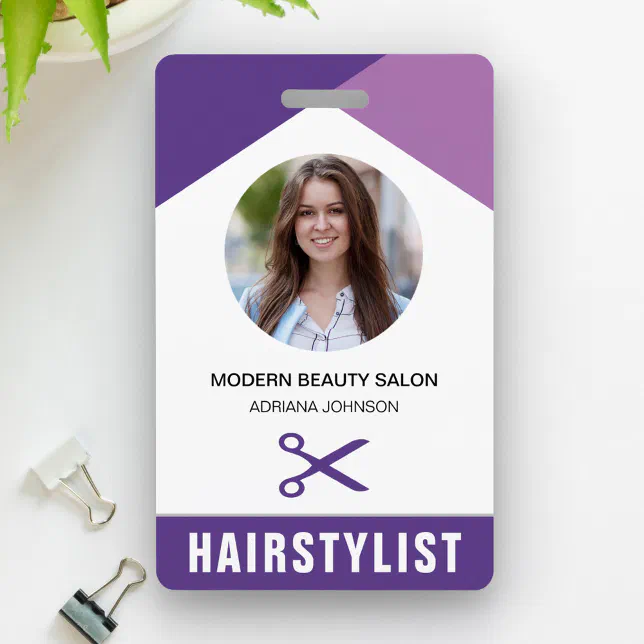 Name and Photo Beauty Salon Hair Stylist ID Card Badge Zazzle