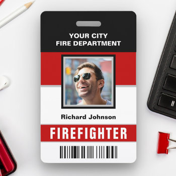 Name And Photo Fire Department Firefighter Id Card Badge by ShabzDesigns at Zazzle
