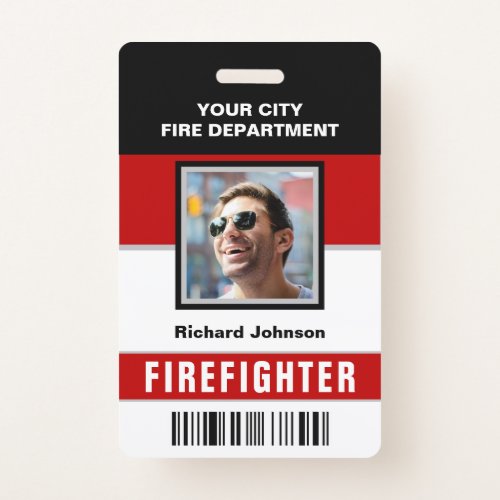 Name and Photo Fire Department Firefighter ID Card Badge
