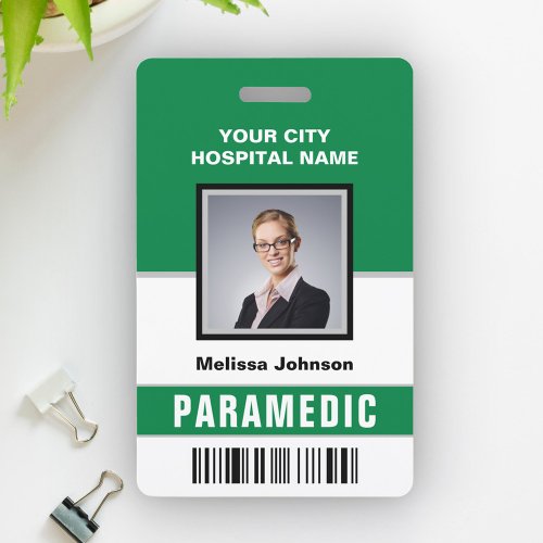 Name and Photo Medical Emergency Paramedic ID Card Badge