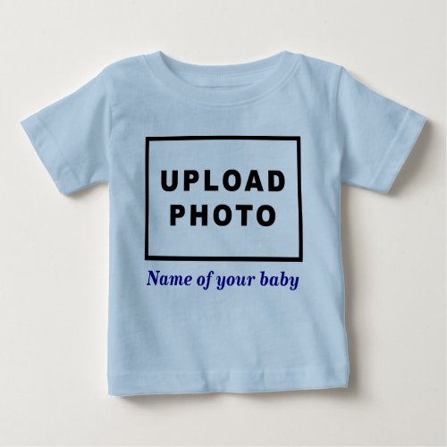Name and Photo of Your Baby on Light Blue Baby T_Shirt