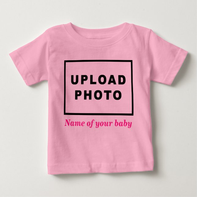 Name and Photo of Your Baby on Pink Baby T-Shirt (Front)