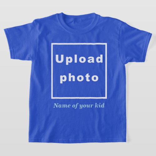 Name and Photo of Your Kid on Deep Royal Blue Kids T_Shirt