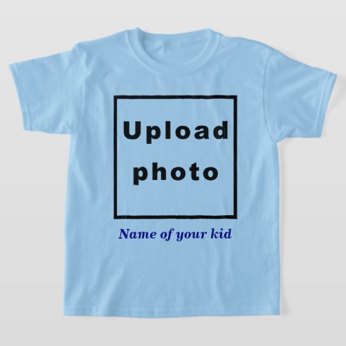 Name and Photo of Your Kid on Light Blue Kids T_Shirt