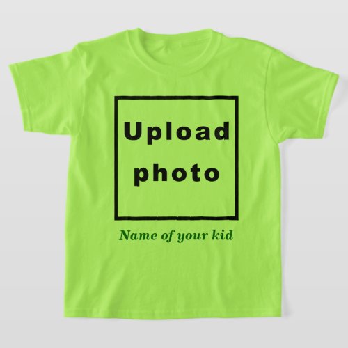 Name and Photo of Your Kid on Lime Color Kids T_Shirt