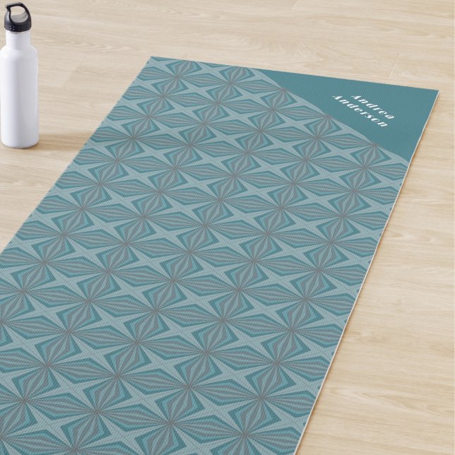 Name and Retro Teal Pattern  Yoga Mat (Creator Uploaded)