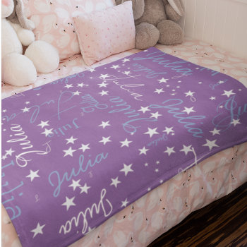 Name And Speckled Stars On Purple Sherpa Blanket by mixedworld at Zazzle