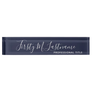 Name and Title Calligraphy - CAN EDIT navy COLOR Desk Name Plate