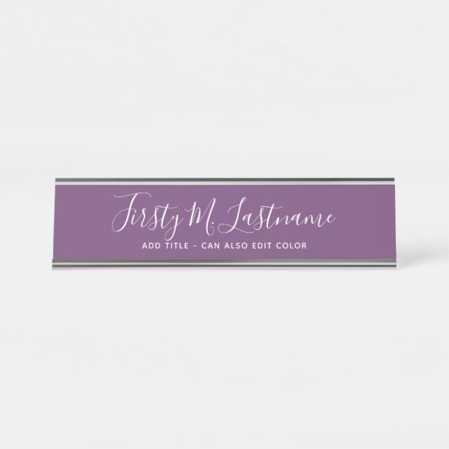 Name and Title Calligraphy - CAN EDIT purple COLOR Desk Name Plate