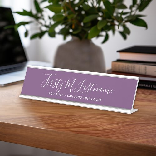 Name and Title Calligraphy _ CAN EDIT purple COLOR Desk Name Plate