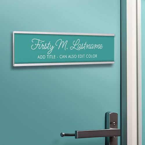 Name and Title Calligraphy _ CAN EDIT teal COLOR Door Sign