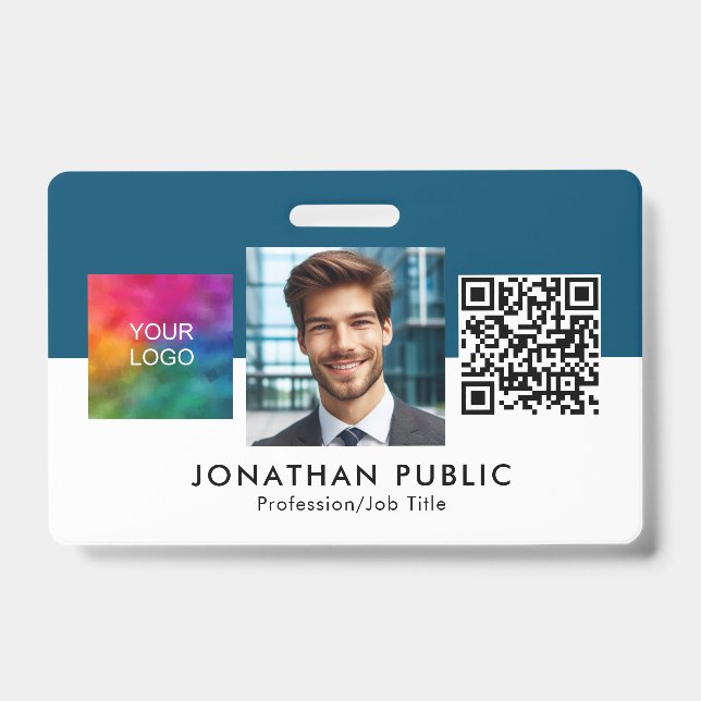 Name And Title Logo QR Code Employee ID Card Badge (Front)