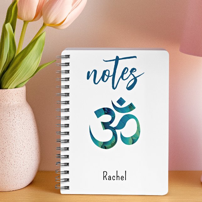 Name, Aqua Bird Feather Pattern Om Symbol Notebook (Creator Uploaded)