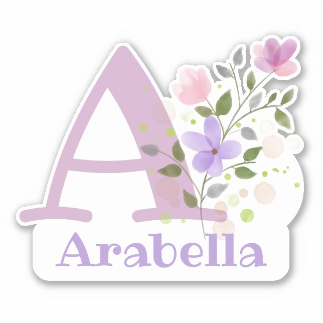 Name Arabella and Initial with Floral Design Sticker (Front)