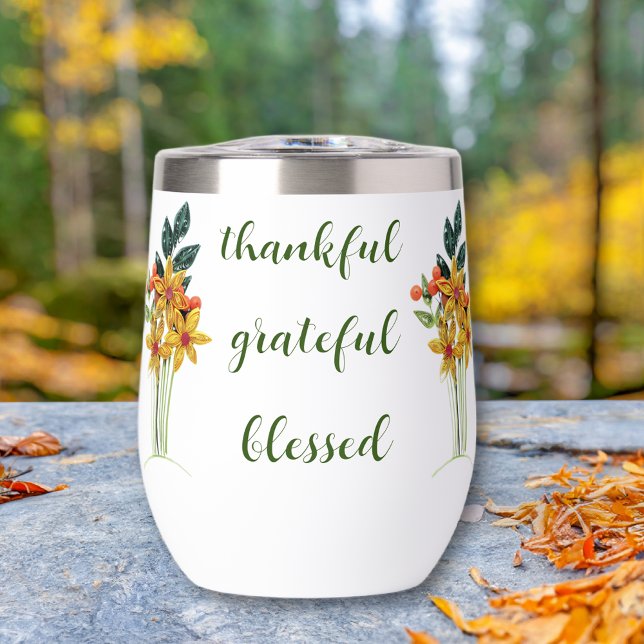 Name, Autumn Paper Quilled Flowers 11oz White Thermal Wine Tumbler (Creator Uploaded)