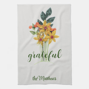 Name, Autumn Paper Quilled Flowers, grateful, Kitchen Towel