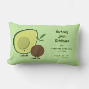 Name Avocado and Pit Cartoon Birth Information Lumbar Pillow