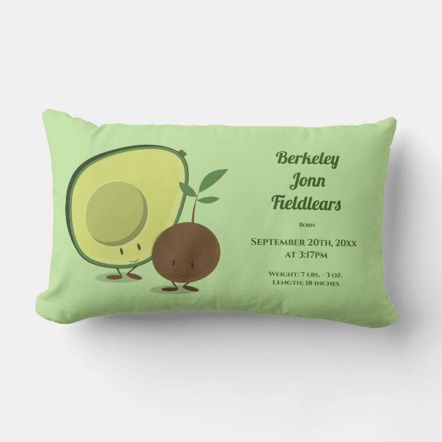 Name Avocado and Pit Cartoon Birth Information Lumbar Pillow (Front)