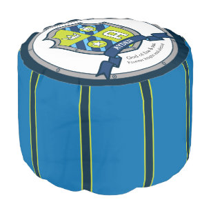 Name Ayden letter A blue crest boys round pouf