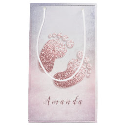Name Baby Feet Pink Blue Baby Shower Ombre Girl Small Gift Bag