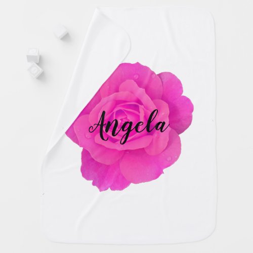 Name Baby Girl Gift White Pink Rose Cute Pretty Baby Blanket