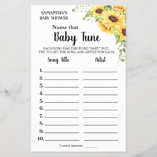 Name  Baby tune english spanish shower game card Flyer