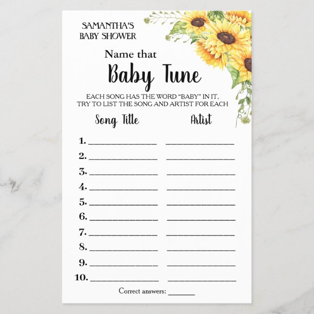 Name  Baby tune english spanish shower game card Flyer (Front)