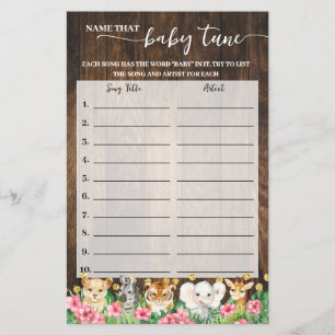 Name Baby Tune Pink Safari Baby Shower Game Card Flyer