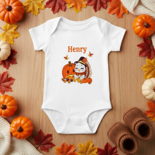 Name Baby Turkey And Pumpkin Thanksgiving  Bodysuit