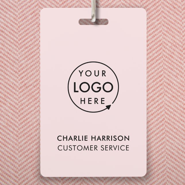 Name Badge Card | Custom Blush Pink ID Badges (Feminine blush pink company branded staff ID badges for business events & employee identification.)