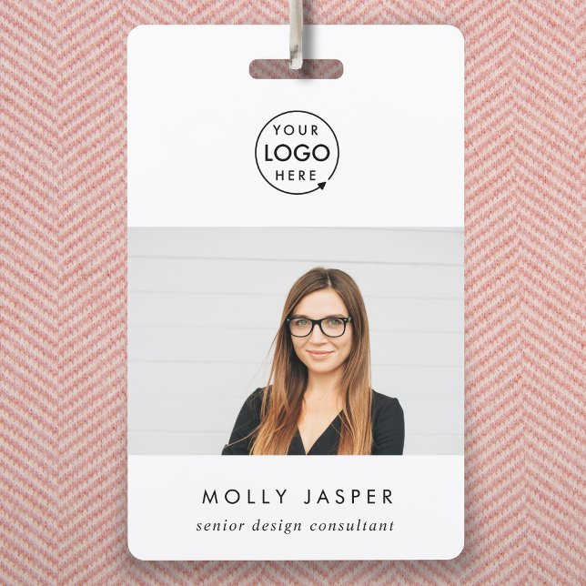 Name Badge Card | Custom Employee Staff ID Badges (Create a modern photo ID badge with logo, name, and title for a polished professional look)