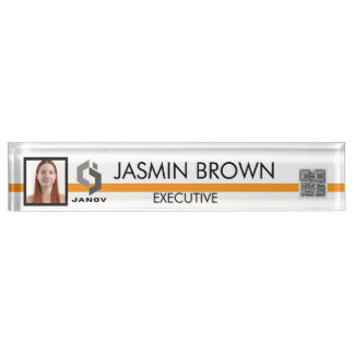 Name Badge Card & Custom QR Code Employee Desk Name Plate